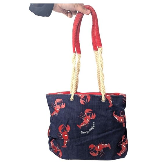 Tommy Hilfiger Navy Nautical Cape Cod Lobster Canvas Shoulder Bag Tote Purse - Picture 3 of 10